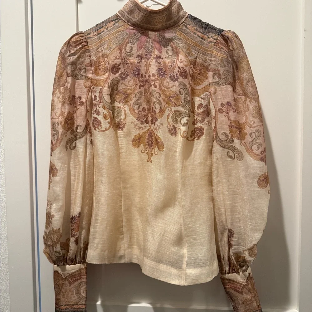 Zimmermann Silk Linen Illustration Bodice Blouse Size 0 - Picture 2 of 8